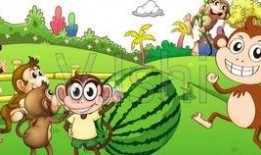 猴子吃瓜插图简笔画,简笔画中的夏日猴王美食时光