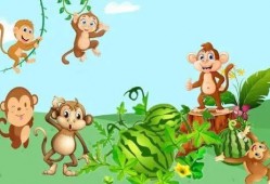 猴子吃瓜插图简笔画,简笔画中的夏日猴王美食时光