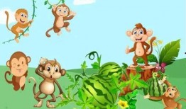 猴子吃瓜插图简笔画,简笔画中的夏日猴王美食时光